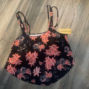 NWT DUOSTICK BLACK/ORANGE FLORAL DOUBLE STRAP PADDED BUST SWIM TOP PLUS XXL